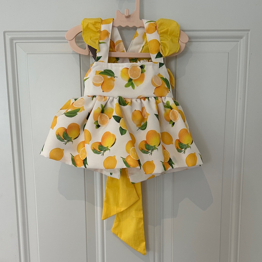 Lemon Print Dress with Yellow Ruffles